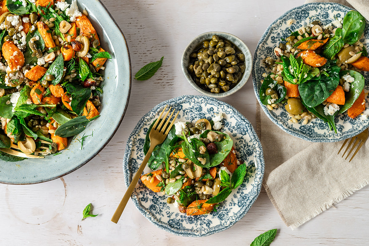 Rollgersten Salat mit Oliven und Kapern
