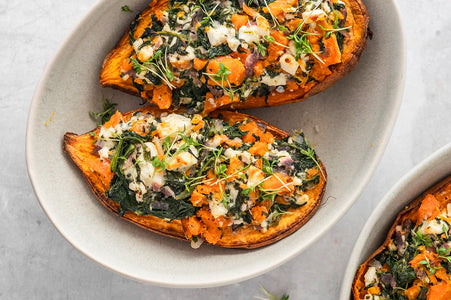 Süßkartoffeln mit Feta-Spinat-Fülle