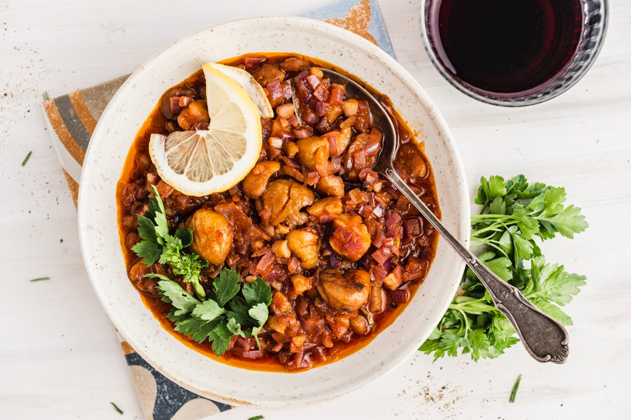 Vegane Stifado mit Maroni