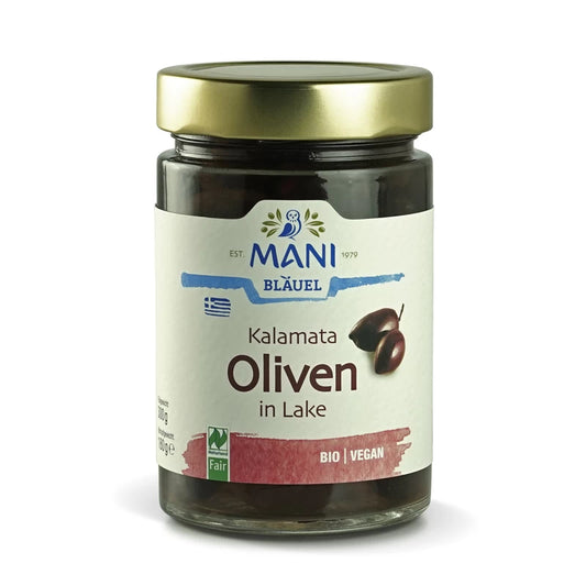 MANI Kalamata Oliven in Lake, bio, NL Fair, 300g Glas (180g)