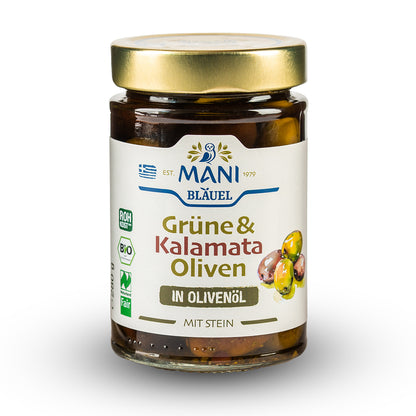 MANI Organic Kalamata & Green Olives in Olive Oil, Naturland Fair