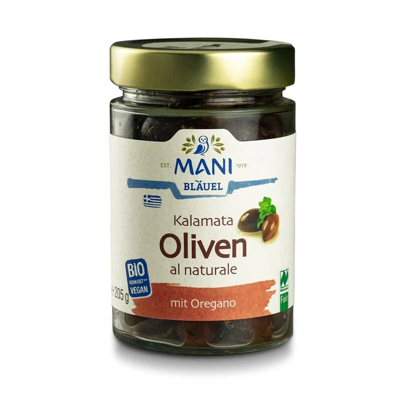 MANI Kalamata Oliven al naturale, bio, NL Fair, 205g Glas