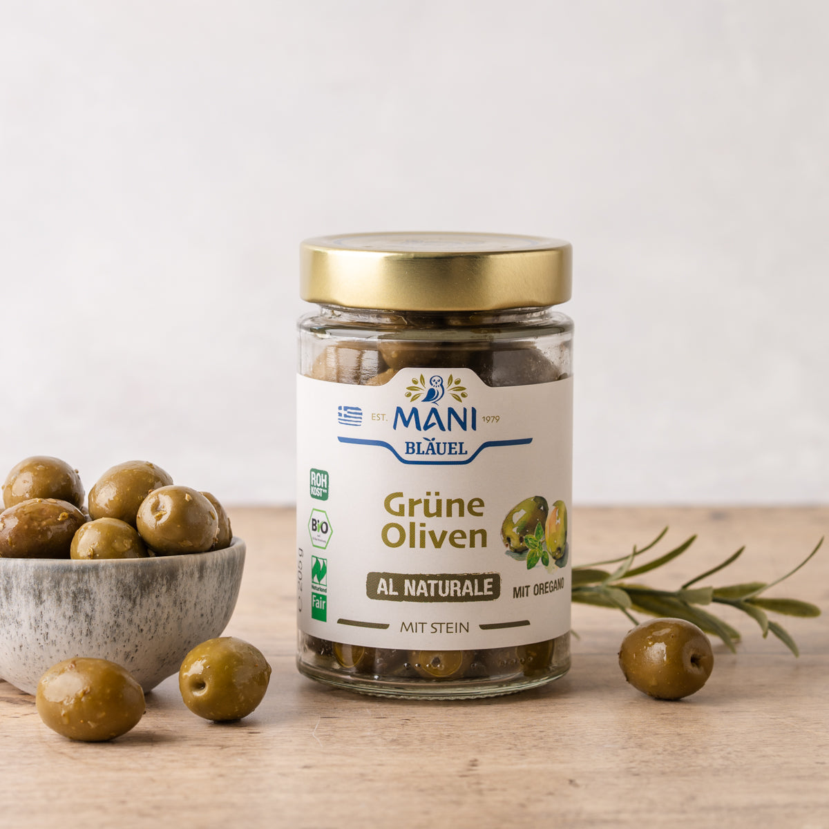 MANI Grüne Oliven al naturale, bio, Naturland Fair