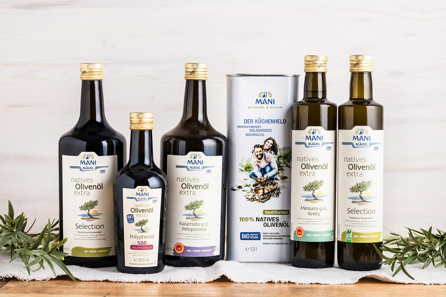  alle MANI nativen Olivenöle extra und MANI 100% natives Olivenöl