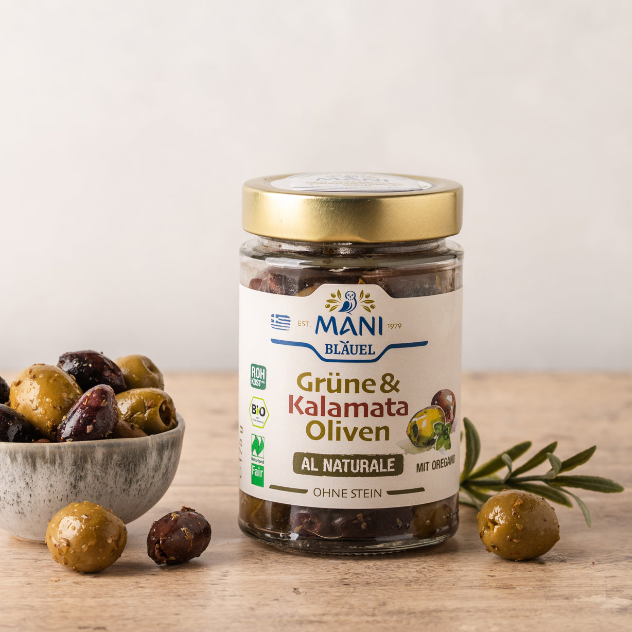 MANI Organic Kalamata & Green Olives al naturale, Pitted, Naturland Fair