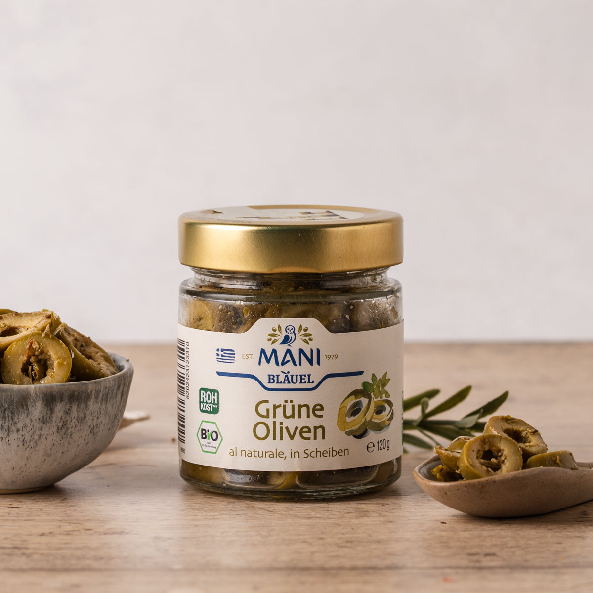 MANI Grüne Oliven al naturale, in Scheiben, bio, Naturland Fair