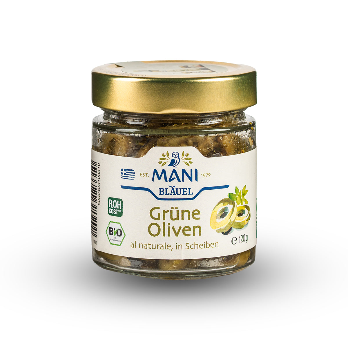 MANI Grüne Oliven al naturale, in Scheiben, bio, Naturland Fair