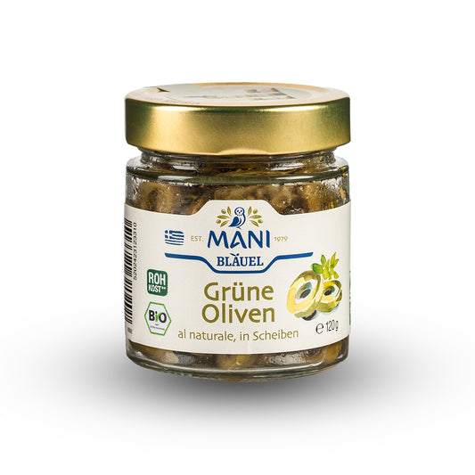 MANI Grüne Oliven al naturale, in Scheiben, bio, Naturland Fair