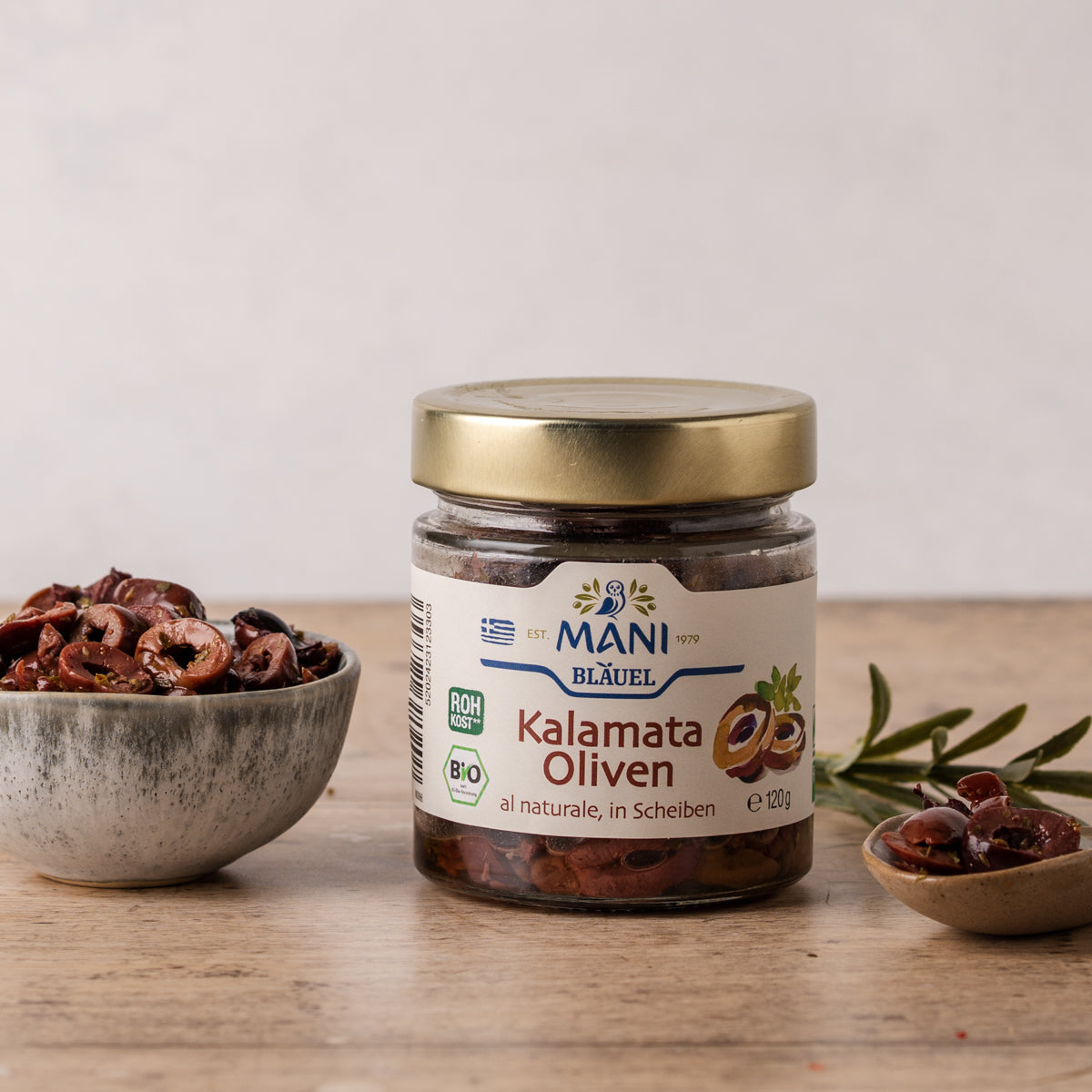 MANI Kalamata Oliven al naturale, in Scheiben, bio, Naturland Fair