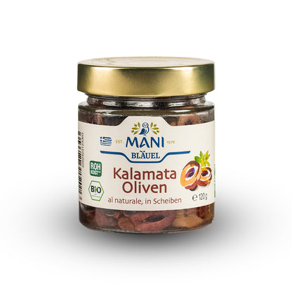 MANI Kalamata Oliven al naturale, in Scheiben, bio, Naturland Fair