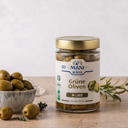 MANI Grüne Oliven in Lake, entkernt, bio, Naturland Fair