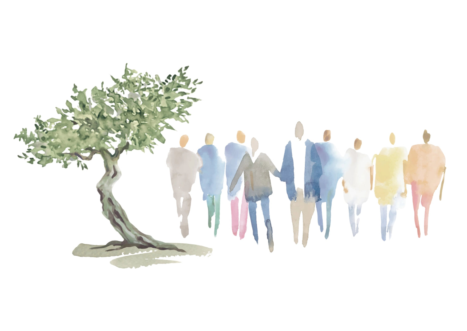 Darlehensgeber Logo mit Olivenbaum und Menschen, die sich an den Händen halten 